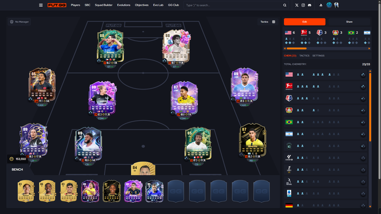 FoF Answer the Call South America and FoF Answer the Call Gio Reyna combined Objective Example Squad