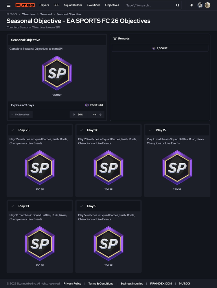 Seasonal Objective on FUT GG