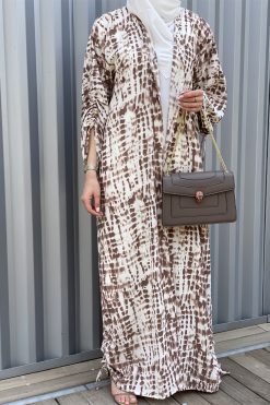Brown Printed Abaya 6 MOISS2102 2 Brown Printed Abaya