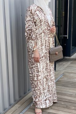 Brown Printed Abaya 7 MOISS2102 3 Brown Printed Abaya