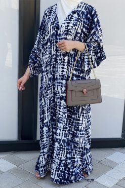 MOISS2103 3 Blue Printed Abaya
