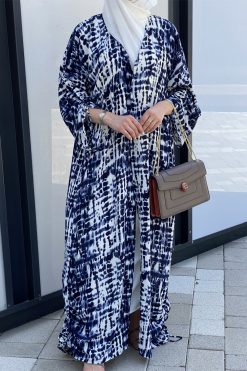 MOISS2103 4 Blue Printed Abaya