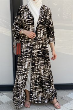 MOISS2104 2 Abstract Brown Printed Abaya