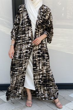 MOISS2104 3 Abstract Brown Printed Abaya