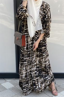 MOISS2104 4 Abstract Brown Printed Abaya