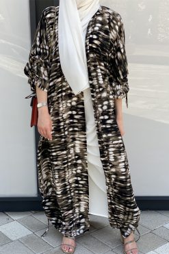 MOISS2104 5 Abstract Brown Printed Abaya