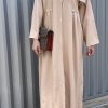 MOISS2105 1 Beige Crepe Abaya Set