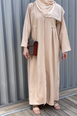 Beige Crepe Abaya Set