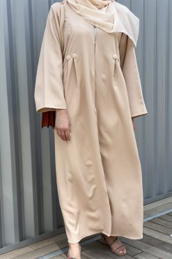 MOISS2105 4 Beige Crepe Abaya Set