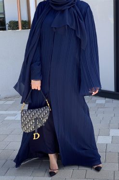 Blue Pleated Chiffon Abaya