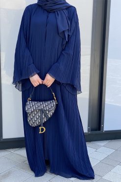MOISS2106 3 Blue Pleated Chiffon Abaya