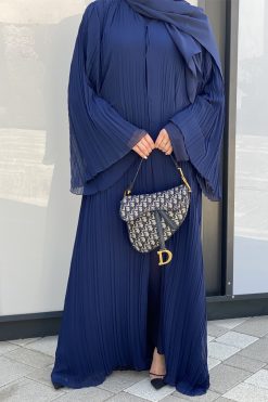 MOISS2106 4 Blue Pleated Chiffon Abaya