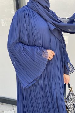 MOISS2106 5 Blue Pleated Chiffon Abaya