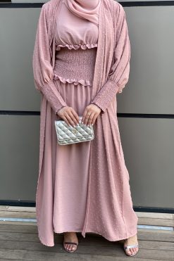 MOISS2109 3 Pink Abaya Set