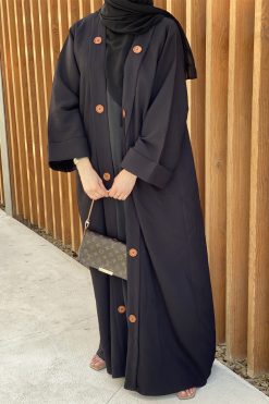 MOISS2114 3 MOiSTREET Black Abaya Set