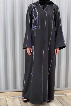 عباية عمل خيط تجريدي 10 MOISS2116 5 Abstract Thread Work Abaya