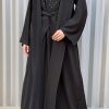 طقم عباية ندى السوداء رقم 12 MOISS2117 1 Black Nada Abaya Set