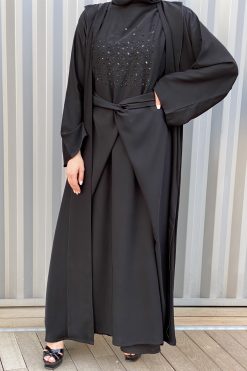 MOISS2117 3 Black Nada Abaya Set