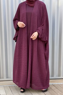 MOISS2118 3 Maroon Abaya Set