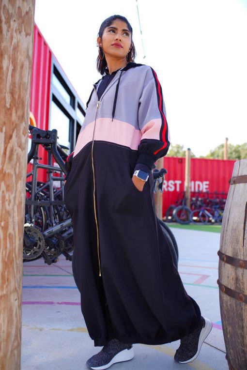 Grey Pink Sporty Abaya