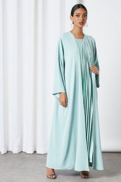 2 Piece Mint Color Modest Dress For Ladies