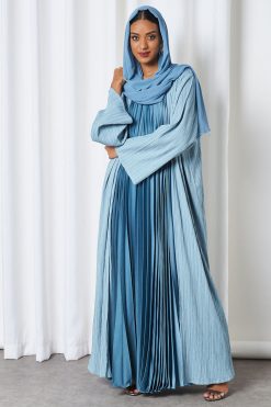 2 Piece Denim Color Modest Dress For Ladies