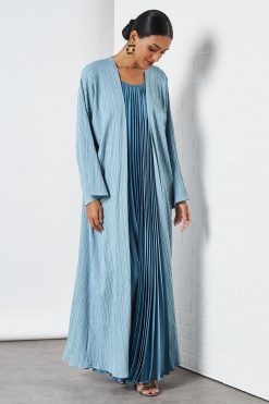 0621 bsi3264 3 2 Piece Denim Color Modest Dress For Ladies