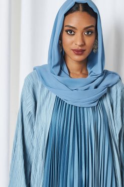 0621 bsi3264 4 2 Piece Denim Color Modest Dress For Ladies