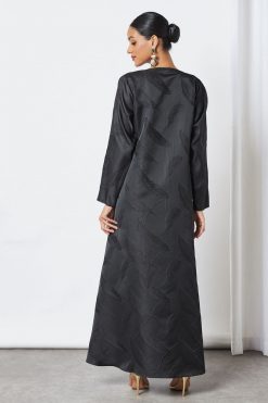 0621 bsi3280 2 Embossed Feather With Beads Embellished Abaya
