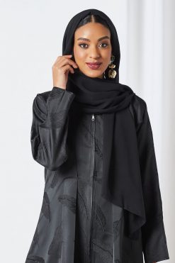 0621 bsi3280 3 Embossed Feather With Beads Embellished Abaya