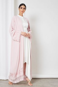 bsi3330 3 Embroidered and Mesh Embellished Abaya