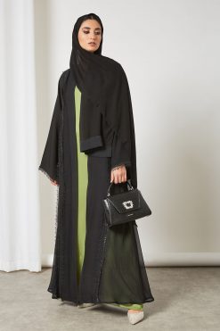 bsi3438 3 Lace and beads embellished abaya