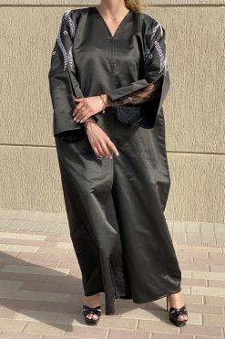 MOI072122 3 scaled Black Satin Embroidered Abaya