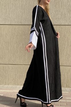 Black Jacquard Striped Abaya 7 MOI072123 4 scaled Black Jacquard Striped Abaya