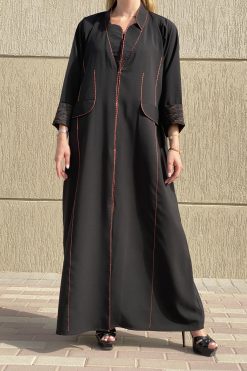 MOI072127 2 scaled Red Threadwork Abaya