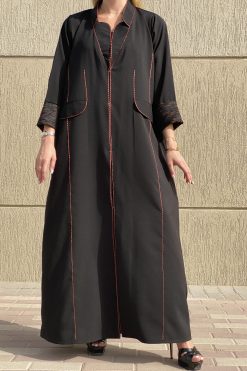 MOI072127 3 scaled Red Threadwork Abaya