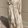 MOI072130 01 Shimmer Beige Abaya Set