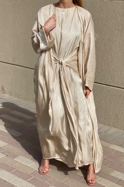 Shimmer Beige Abaya Set