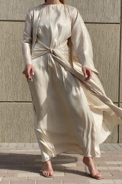 MOI072130 2 scaled Shimmer Beige Abaya Set