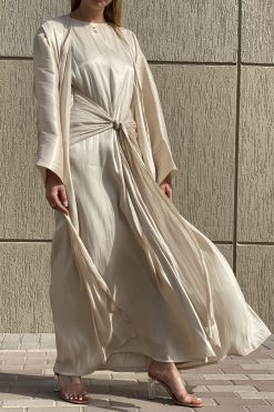 MOI072130 3 scaled Shimmer Beige Abaya Set