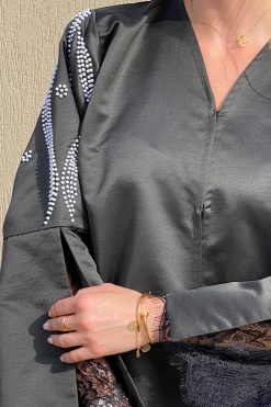 Black Satin Embroidered Abaya