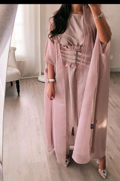 عباية فاخرة 4 قطع 5 4-Piece Abaya Set: If you are looking for the perfect special occasion abaya, don't let this one pass you by. The blend of Organza and Silk fabric make it sophisticated. It features open front abaya, belt, sheila, and inner dress.