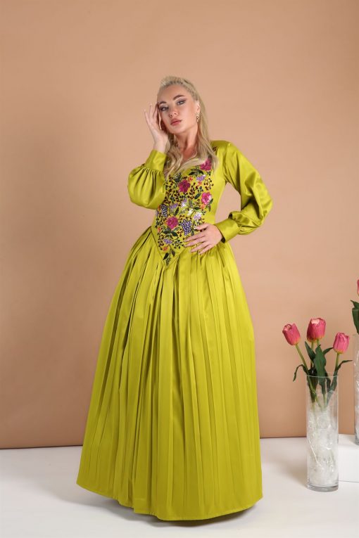 Floral Olive Satin Dress