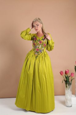ABSOLC 000031 3 1 Floral Olive Satin Dress