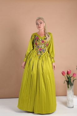 ABSOLC 000031 5 1 Floral Olive Satin Dress