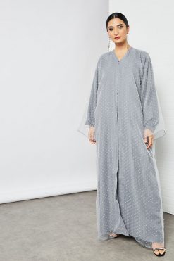 bsi3486 2 Grey Organza Abaya