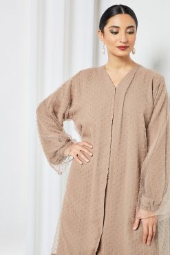 bsi3487 2 Brown organza abaya