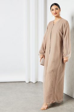 bsi3487 3 Brown organza abaya