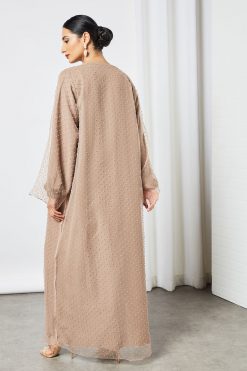 bsi3487 4 Brown organza abaya