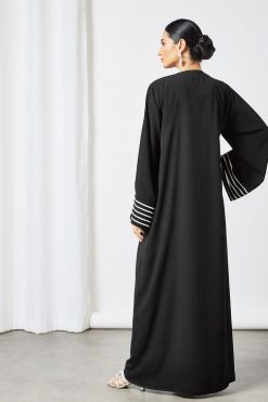 bsi3489 3 Black Embroidered Bisht Abaya with Inner